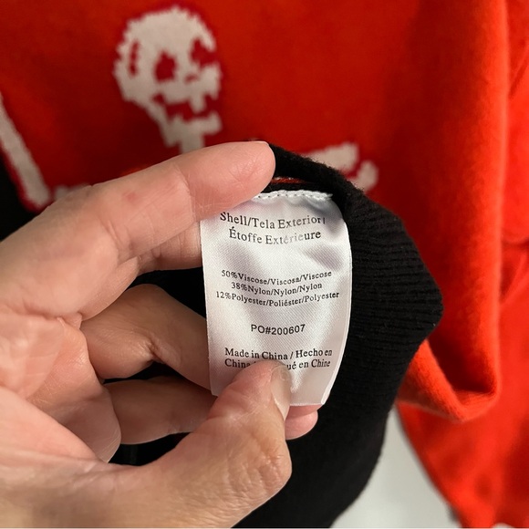 ModCloth Skeleton Print Halloween Sweater Black Orange Size L Novelty Comfy - Picture 3 of 6